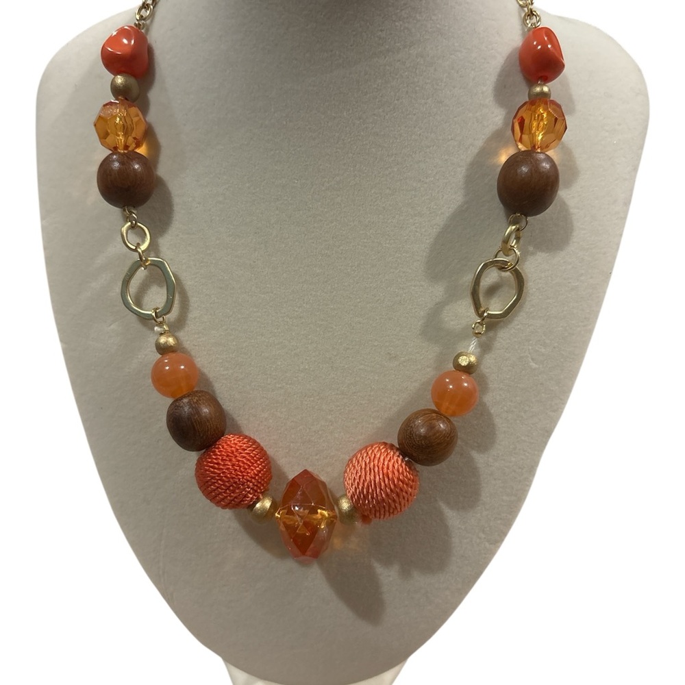 Elegant Orange and Brown Beaded Necklace